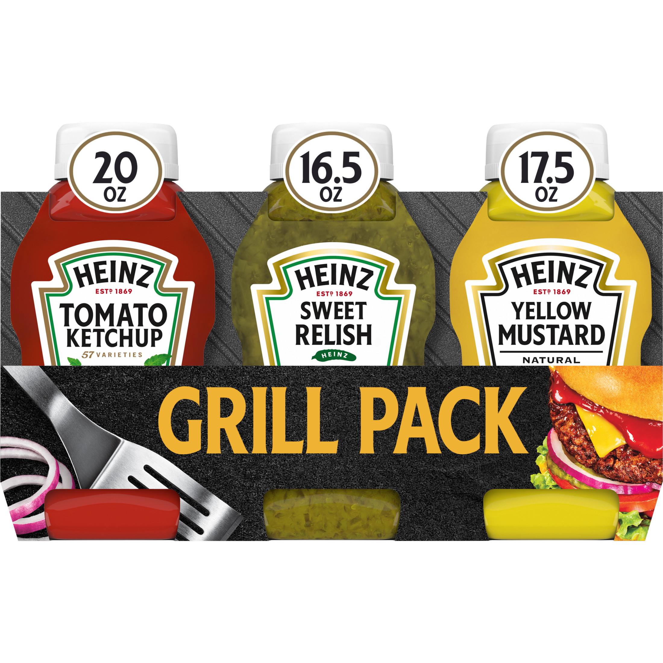 Heinz Tomato Ketchup, Sweet Relish & Yellow Mustard Grill Pack, 3 ct Pack - image 1 of 14