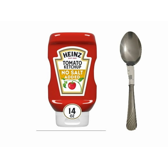 Heinz Tomato Ketchup with No Salt Added, 14 oz Bottle, Casein-Free WIth Spoon