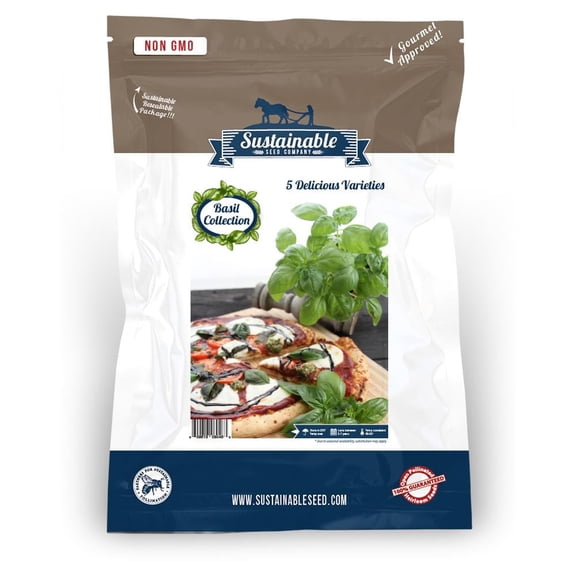 Sustainable Seed Company Herb Seed Collection 5 Variety Basil Plant Seeds, Easy To Grow