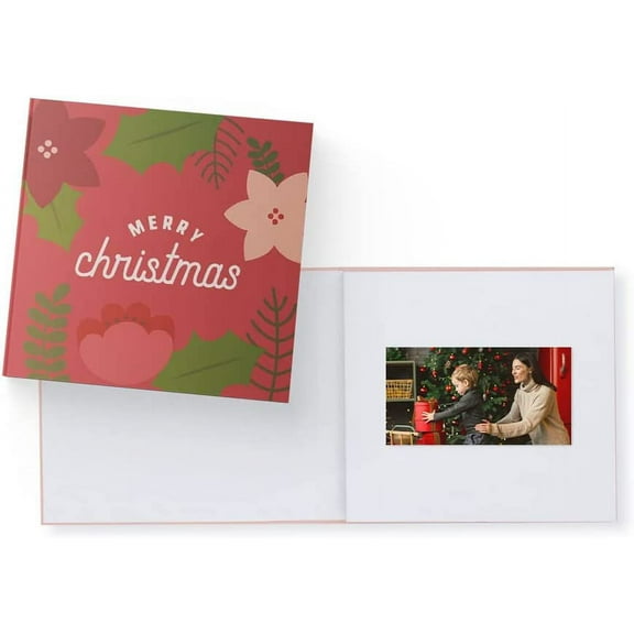 Heirloom Christmas Red Video Book - Create Your Own Digital Greeting Card Gift with Your Memories - Anniversary, Christmas, Wedding - Plays 20 Minutes of Video and Photos