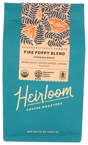 Heirloom Coffee Whole Bean French Roast Poppy Espresso 12 oz (Pack of 6)
