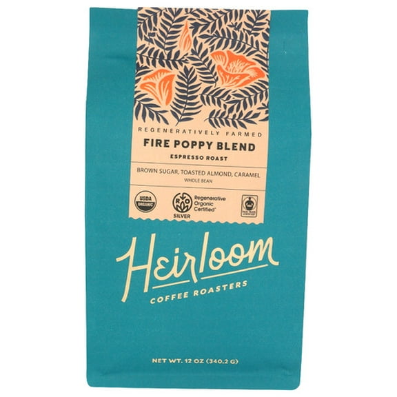 Heirloom Coffee Whole Bean French Roast Poppy Espresso 12 oz (Pack of 6)