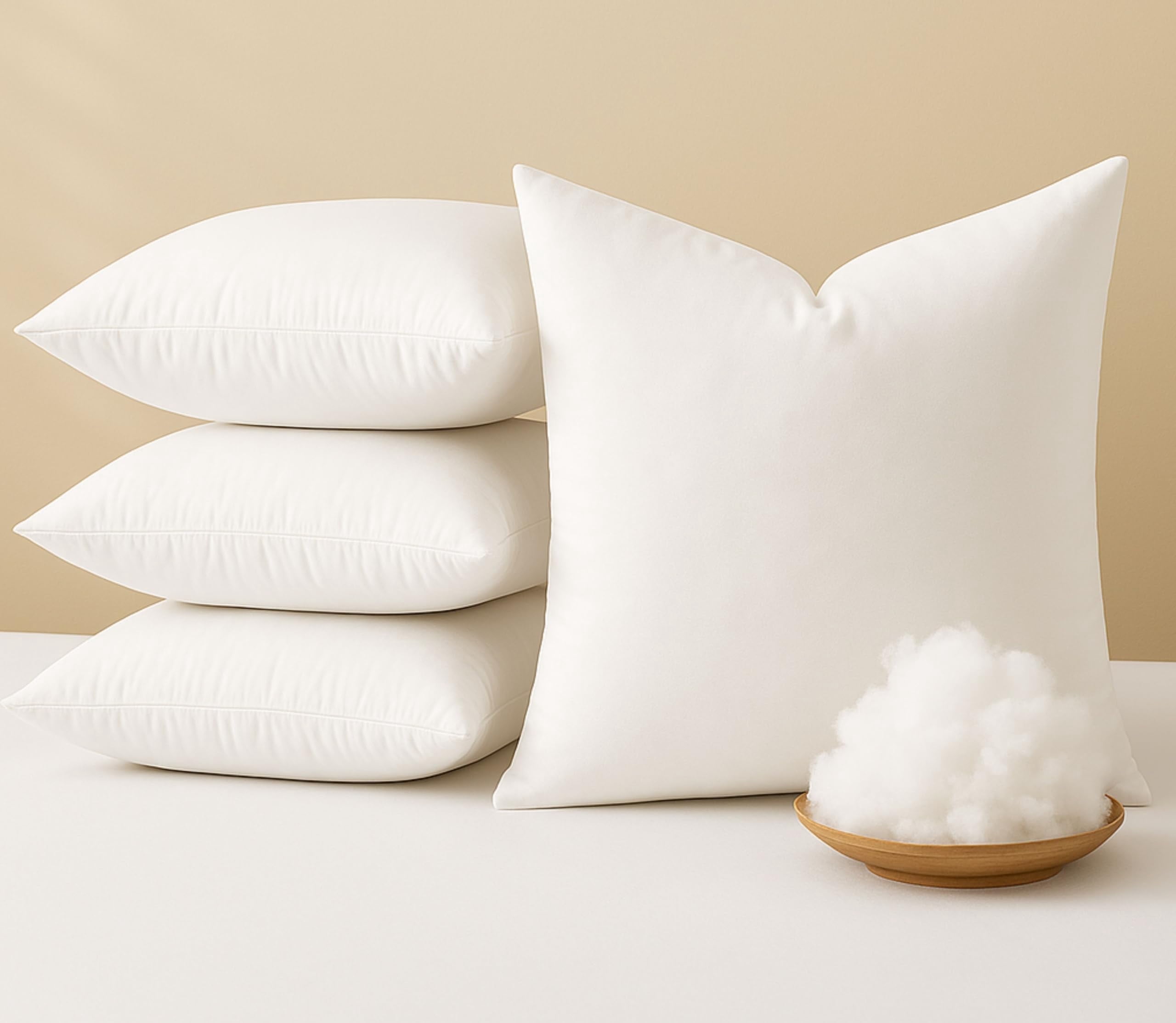 Heirloom Comfort Throw Pillow Inserts (Pack of 4, 18"x18", White, Polyester) - Square Cushions for Bed, Couch, or Reading Nook - Soft Fill for Support, Layering & Interior Design