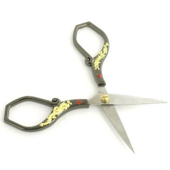 Heirloom Craft Embroidery Scissors w/Decorative Cast Handles Gold Dragon Relief w/Red Crystals