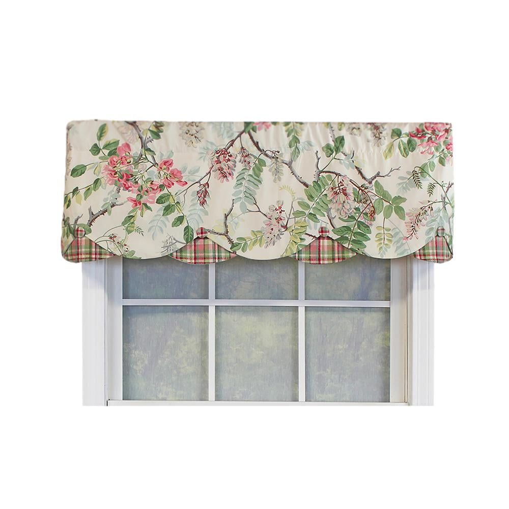 Ivory Floral Cotton Blend Scalloped Rod Pocket Valance