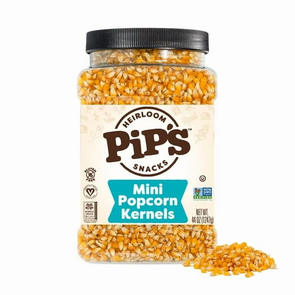 Heirloom Mini Popcorn Kernels by MDA05Pip's Heirloom Snacks, Non-GMO, Vegan, Gluten Free Snacks, Healthy Unpopped Popcorn - 44 oz Jar