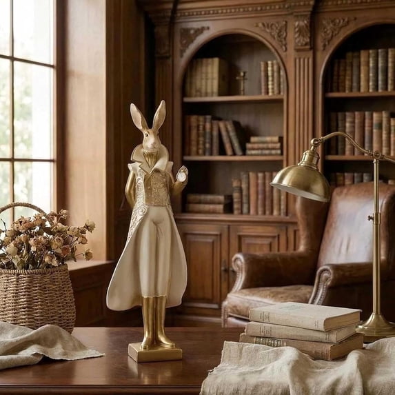 Heirloom Rabbit Figurine, Hand-Painted Resin, Easter Decor