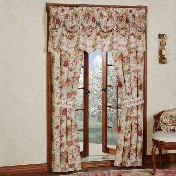 Heirloom Rose 2 Piece Window Treatment Set, Floral 84L Curtain Pair & Tuck Valance