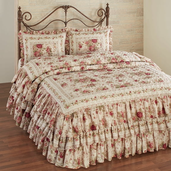 Heirloom Rose 3-Piece Full Bed Set, Vintage, Classic Floral Bedspread with Two Shams