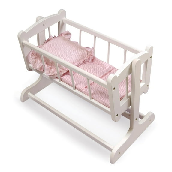 Heirloom Style Doll Cradle with Bedding - White/Pink