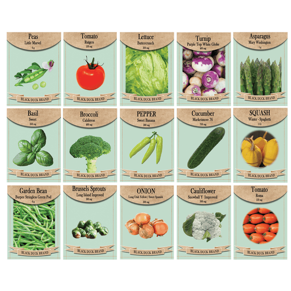 Heirloom Vegetable & Herb Seed Kit – 15 Variety Garden Pack – Non-GMO Seeds for Planting – Includes Tomato, Lettuce, Cucumber, Onion, Broccoli & More