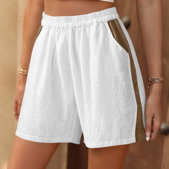 Heisall Color Block Shorts for Women Loose Knee Length Wide Leg Casual Summer Bermuda Shorts