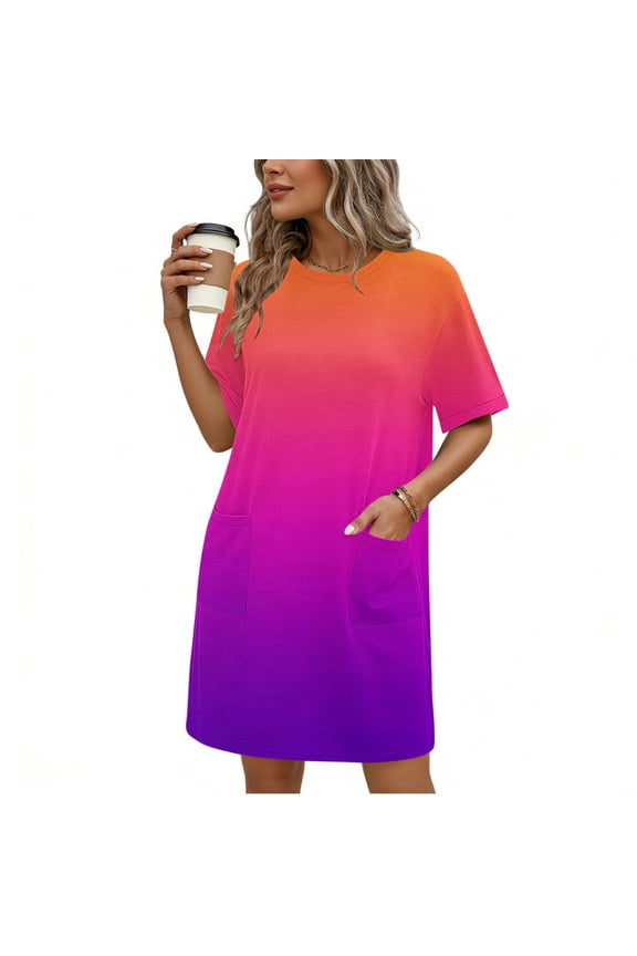 Cotton Nightgowns for Women Short Sleeve Sleep Shirts Crew Neck Night Dress Nightshirt with Pockets S-2XL
