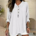 thumbnail image 1 of Heisall Fashion Women's Solid V-Neck Casual Button Long Sleeve Shirt Button Top, 1 of 6