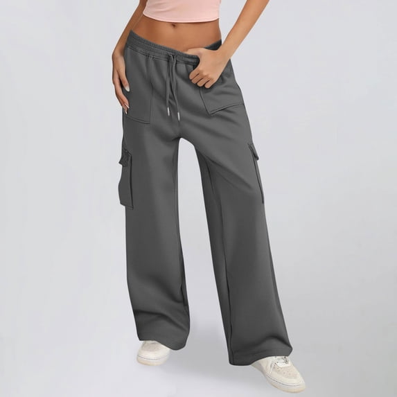 Heisall High Waist Stretch Cargo Pants Women Baggy Multiple Pockets Relaxed Fit Straight Wide Leg Y2K Pants