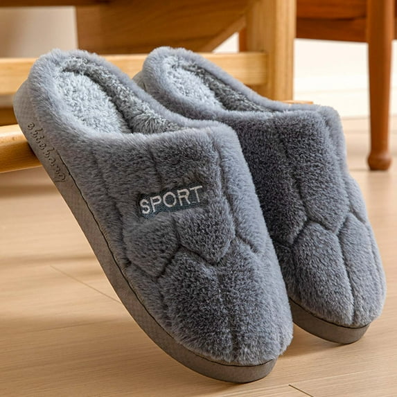 Heisall Lettering Plush Slippers for Women and Men, Indoor-Outdoor Anti-Slip Fuzzy House Shoes with Thick Cushioned Sole, Warm Gray Couple Comfort