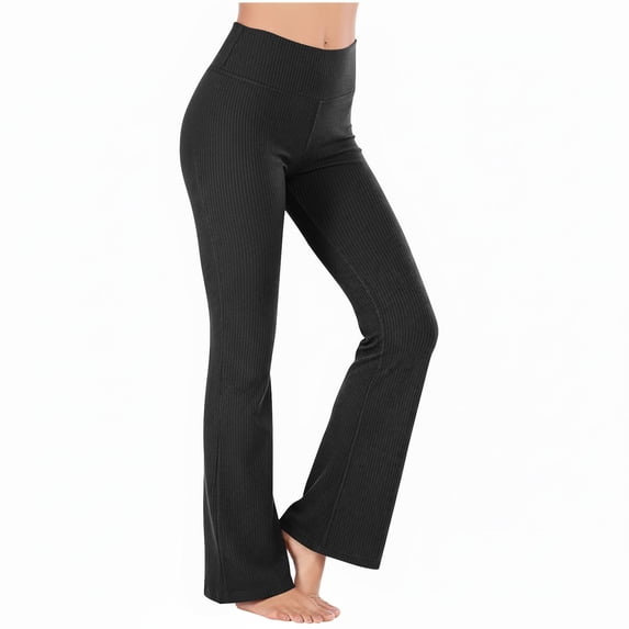 Heisall Ribbed Flare Yoga Pants for Women High Waisted Bell Bottom Leggings Tummy Control Petite/Regular/Tall