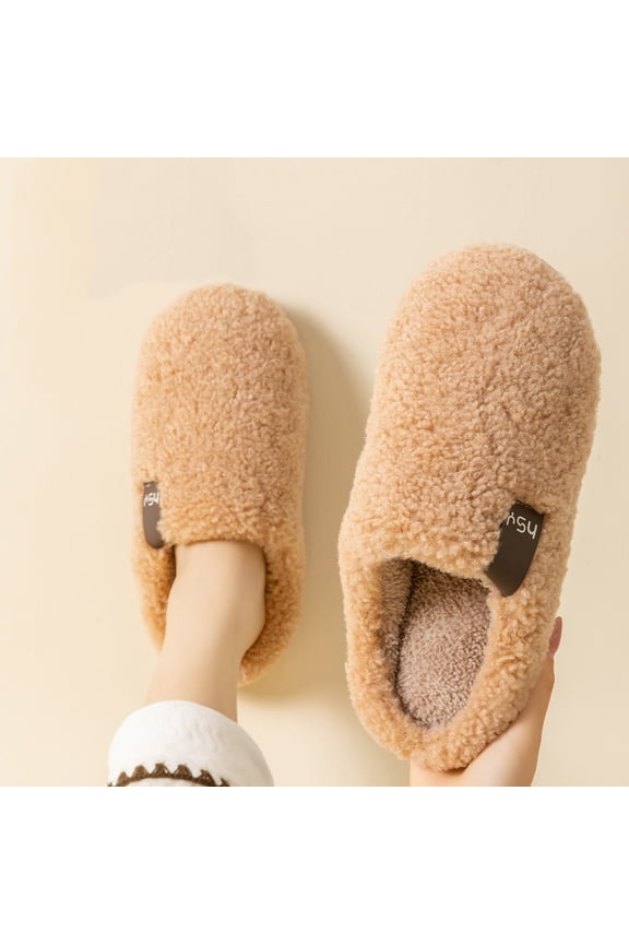 Slippers for Women and Men Closed-Back Fuzzy Slippers with Anti-Slip Sole Soft Faux Fabric Thick Warm Lined Indoor House Shoes for Fall Winter