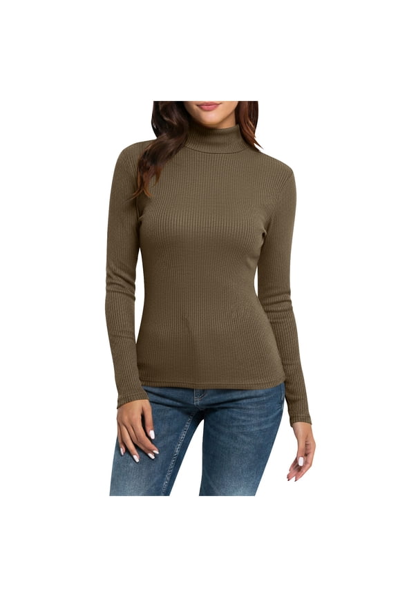 Turtleneck Tops for Women - Long Sleeve Shirts Lightweight Stretch Slim Fit Fall Fashion Basic Underwear Top