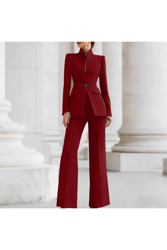 Two Piece Blazer Sets for Women Long Sleeve Top and Long Pants Casual Matching Set with Pockets Work Wear