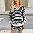 thumbnail image 1 of Heisall Two Piece Sets for Women Striped Print V Neck Long Sleeve Tops and Shorts with Pockets Casual Lounge Vacation Travel Outfits, 1 of 8