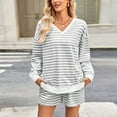 thumbnail image 1 of Heisall Two Piece Sets for Women Striped Print V Neck Long Sleeve Tops and Shorts with Pockets Casual Lounge Vacation Travel Outfits, 1 of 8