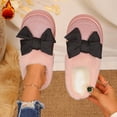 thumbnail image 1 of Heisall Unisex Winter Faux Lined Slippers with Oversized Bow Decoration, Soft Indoor House Shoes for Women and Men, Warm Non-Slip Sole in Beige/Gray, 1 of 9