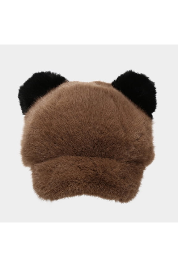 Unisex Winter Warm Fuzzy Baseball Cap with Cute Panda Ears, Adjustable Sun Hat for Men and Women, Preppy Style