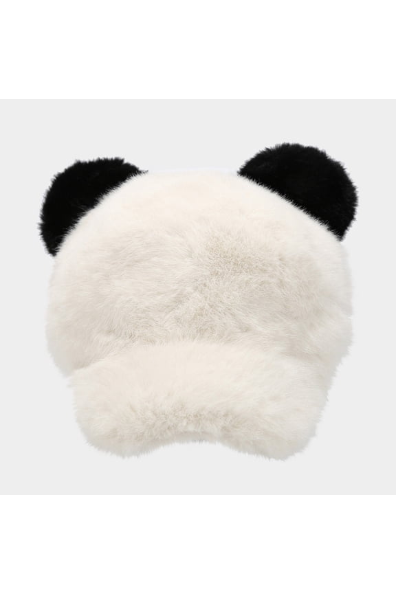 Unisex Winter Warm Fuzzy Baseball Cap with Cute Panda Ears, Adjustable Sun Hat for Men and Women, Preppy Style
