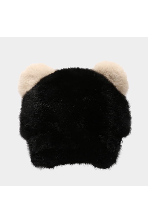 Unisex Winter Warm Fuzzy Baseball Cap with Cute Panda Ears, Adjustable Sun Hat for Men and Women, Preppy Style