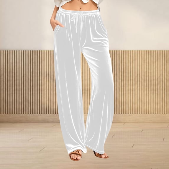 Heisall Velvet Pants Women Lounge Comfy Velour Flare Pant Casual Wide Leg High Waisted Drawstring with Pockets