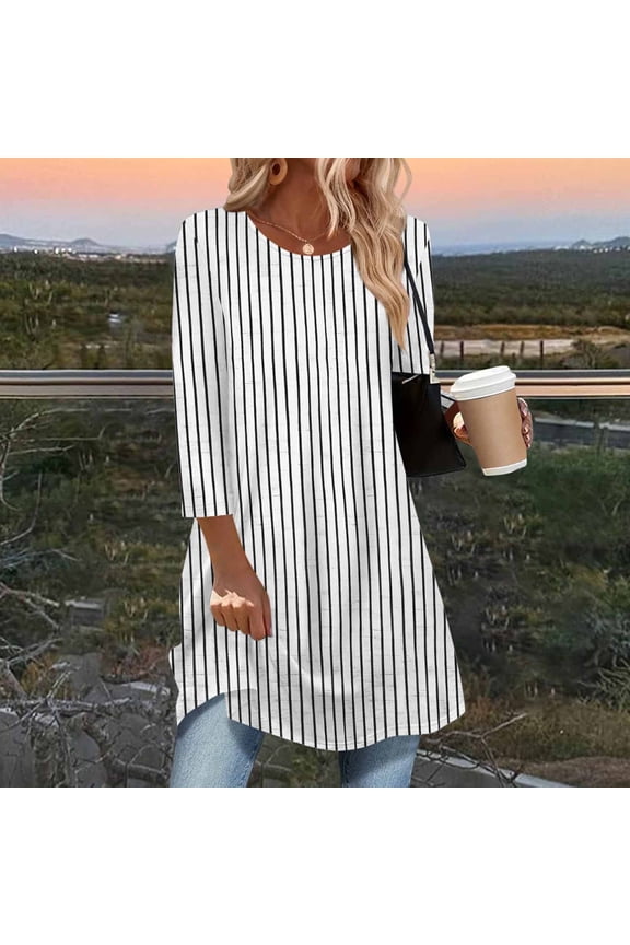 Women Tops 3/4 Sleeve Dressy Casual Plus Size Tunics to Wear with Leggings Swing Flare T-Shirt Loose Blouses
