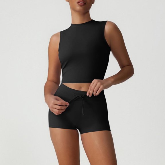 Heisall Women's 2 Piece Lounge Set High Waist Drawstring Shorts and Short Sleeve Top for Yoga and Homewear