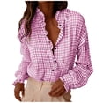 thumbnail image 1 of Heisall Women's 3/4 Sleeve Checkered Striped Button-Down Shirt with Round Neck Casual Blouse for Daily Wear, 1 of 5