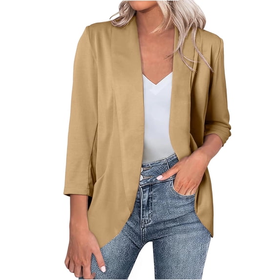 Heisall Women's 3/4 Sleeve Cropped Blazer Lightweight Open Front Cardigan Jacket for Business Causal S-2XL
