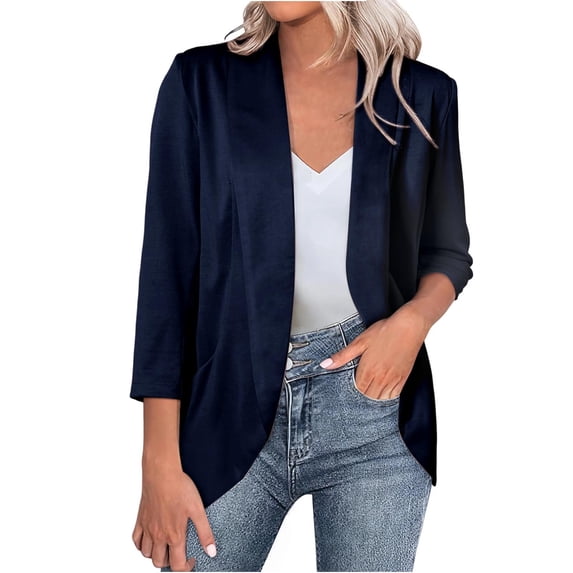 Heisall Women's 3/4 Sleeve Cropped Blazer Lightweight Open Front Cardigan Jacket for Business Causal S-2XL
