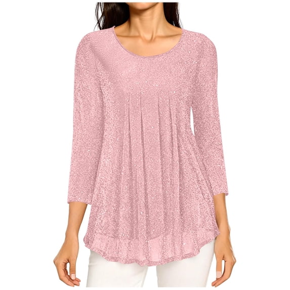 Heisall Women's 3/4 Sleeve Tunic Tops Casual Loose Fit Floral Blouses Mesh Pleated Layered Shirt