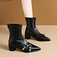 thumbnail image 1 of Heisall Women's Boots Pointed Toe Buckle Short Shaft Chunky Heel Mid Heel Ankle Boots Fashion Casual, 1 of 8
