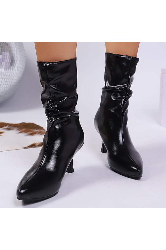 Women's Boots Pointed Toe Thin High Heel Crinkle Stacked Ankle Boots Comfortable Chic Autumn Winter Fashion Casual Versatile