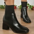 thumbnail image 1 of Heisall Women's Boots Winter Ankle Boots Short Shaft Solid Color Contrast Square Toe Knit Elastic Collar Chunky Heel High Heel Casual Fashion, 1 of 8
