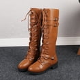 thumbnail image 1 of Heisall Women's Boots Winter New Arrival Retro Solid Color Round Toe Buckle Cross Strap Low Heel Mid-Calf Casual Fashion, 1 of 8