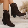 thumbnail image 1 of Heisall Women's Boots Winter New Arrivals Vintage Solid Color Pointed Toe Suede Studded Tassel Mid-Calf Boots Chunky Mid Heel Casual Fashion, 1 of 8