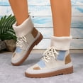 thumbnail image 1 of Heisall Women's Boots Winter New Round Toe Mid-Calf Lace-Up Knitted Collar Fashion Casual Versatile Patchwork, 1 of 7