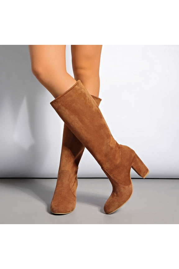 Women's Casual Boots Chunky Heel Classic Long Shaft Autumn Winter Trend Mid-Calf Boots Stylish Everyday Outfit