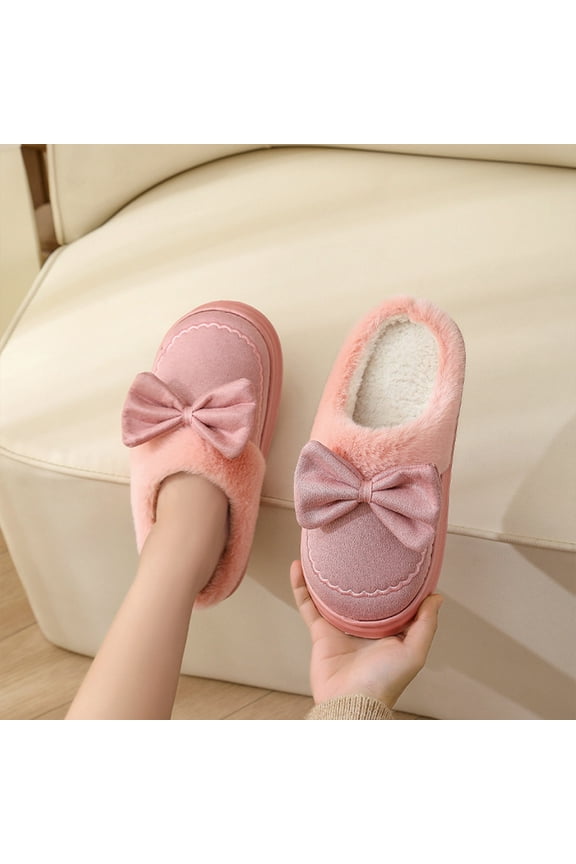 Women's Casual Bow-Knot Thick-Soled Anti-Slip Sandals, Warm Indoor House Slippers for Fall and Winter, Soft Material with Stylish Design, Available in Multiple Soft Colors