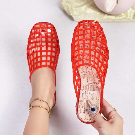 Heisall Women's Casual Flat Sandals Hollow Out Breathable Round Toe Jelly Shoes with PVC Upper & Sole for Outdoor Leisure Beach Wear