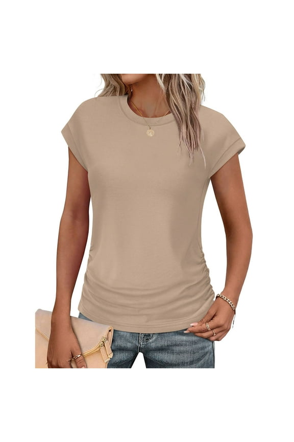 Women's Casual Loose Fit Crew Neck Dolman Short Sleeve Tunic Tops Soft Lightweight Summer Blouses for Daily Wear