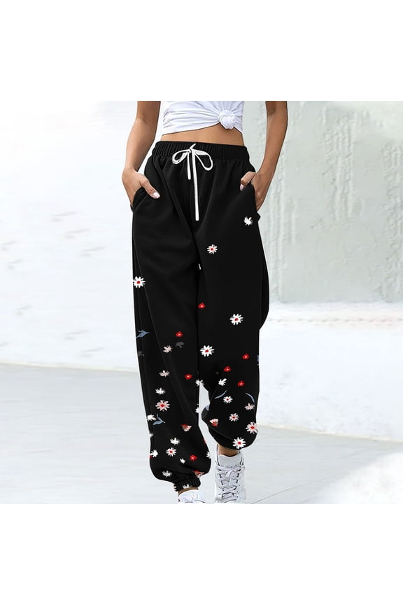 Women's Color Blocked Printed Drawstring Joggers Loose Casual Athletic Pants With Pockets S-XXL