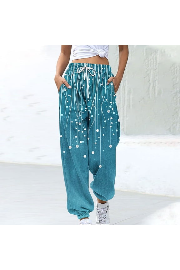 Women's Color Blocked Printed Drawstring Joggers Loose Casual Athletic Pants With Pockets S-XXL