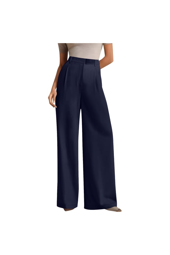 Women's Commuting High Waist Drape Wide Leg Pants Casual Suit Full Length Trousers M-3XL